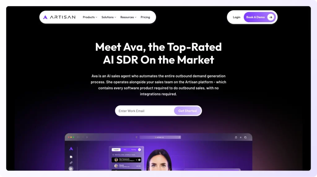 Ava by Artisan landing page