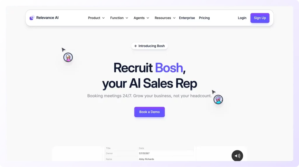 Bosh by Relevance AI landing page